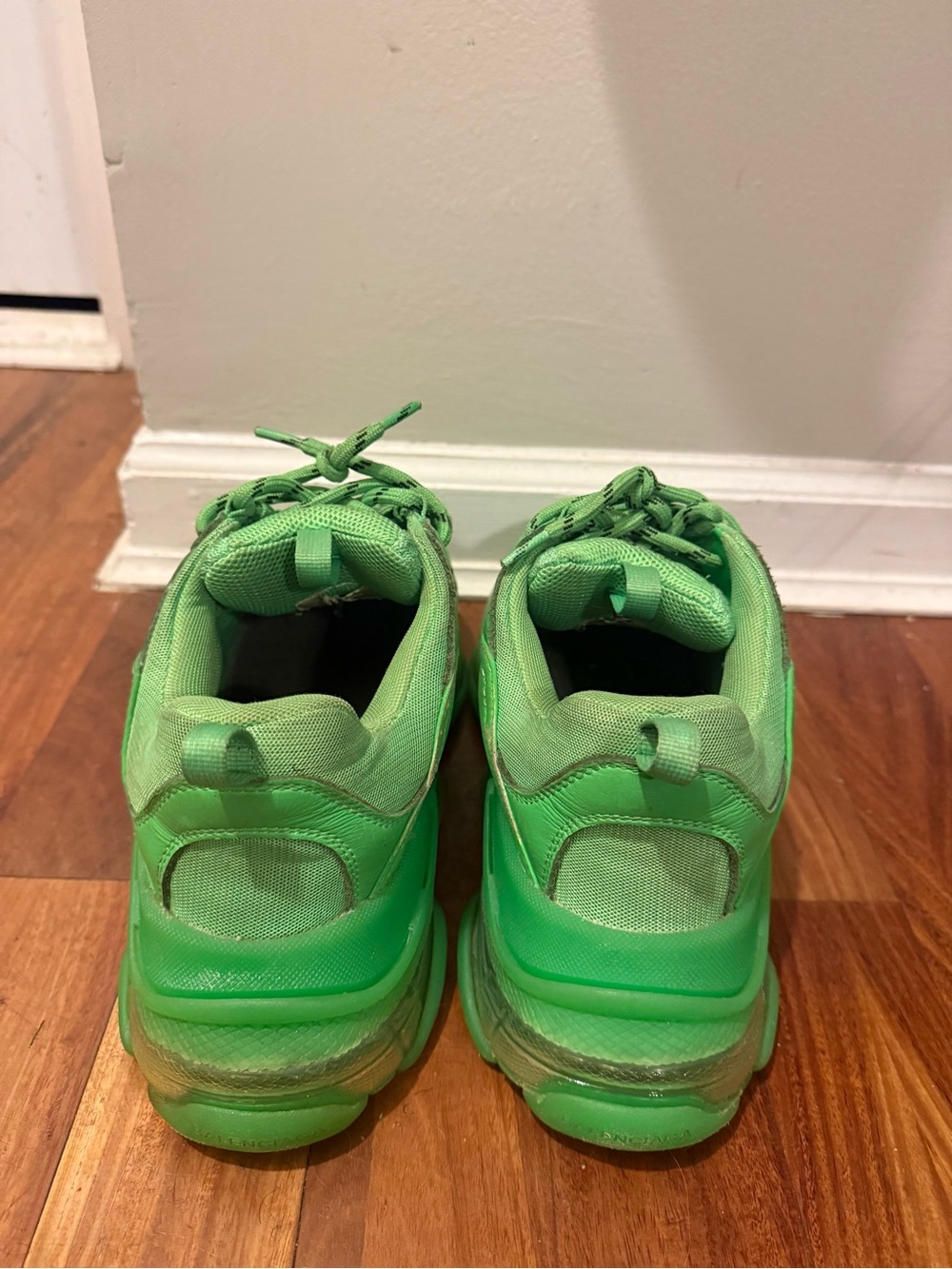 Balenciaga Neon Green Chunky Triple-S Style Sneakers - Picture 5 of 7